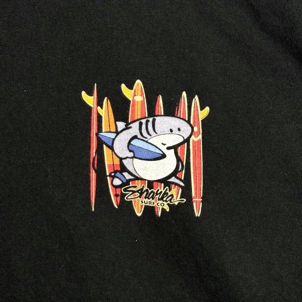 Vintage Crazy Shirts Sharka Surf Co Black Graphic T-Shirt Mens XL Hawaii surf-T